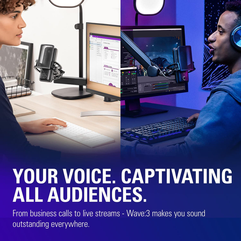 Wave:3 Premium USB Condenser Microphone - Studio Quality for Streaming, Podcasting, Gaming, and Home Office with Advanced Sound Control and Anti-Distortion Technology