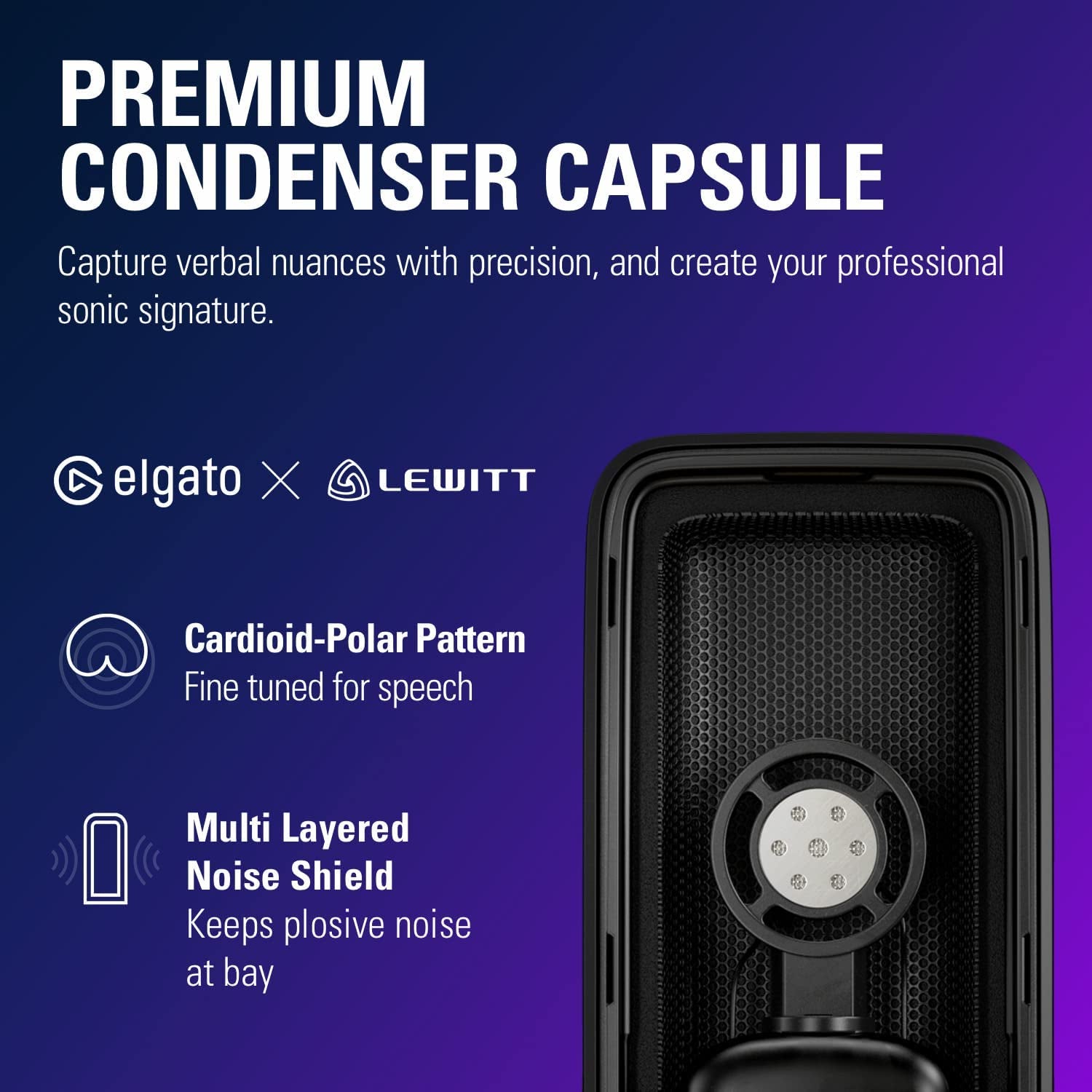 Wave:3 Premium USB Condenser Microphone - Studio Quality for Streaming, Podcasting, Gaming, and Home Office with Advanced Sound Control and Anti-Distortion Technology
