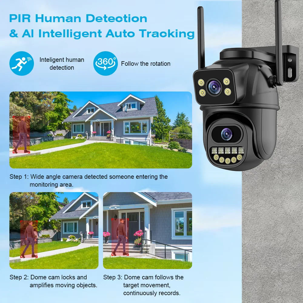 Advanced 4K 8MP Dual Lens PTZ WiFi Security Camera with AI Auto Tracking and Two-Way Audio for Outdoor Surveillance