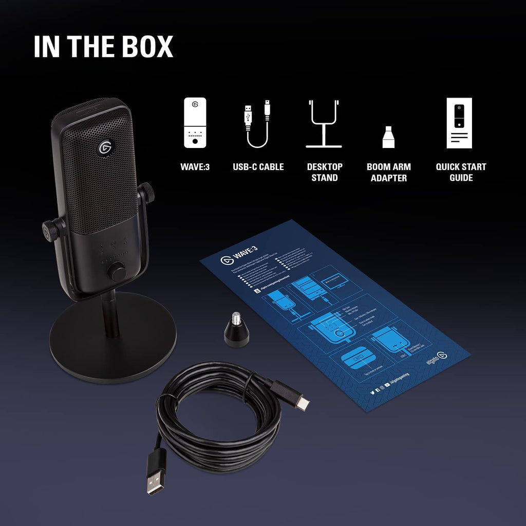 Wave:3 Premium USB Condenser Microphone - Studio Quality for Streaming, Podcasting, Gaming, and Home Office with Advanced Sound Control and Anti-Distortion Technology