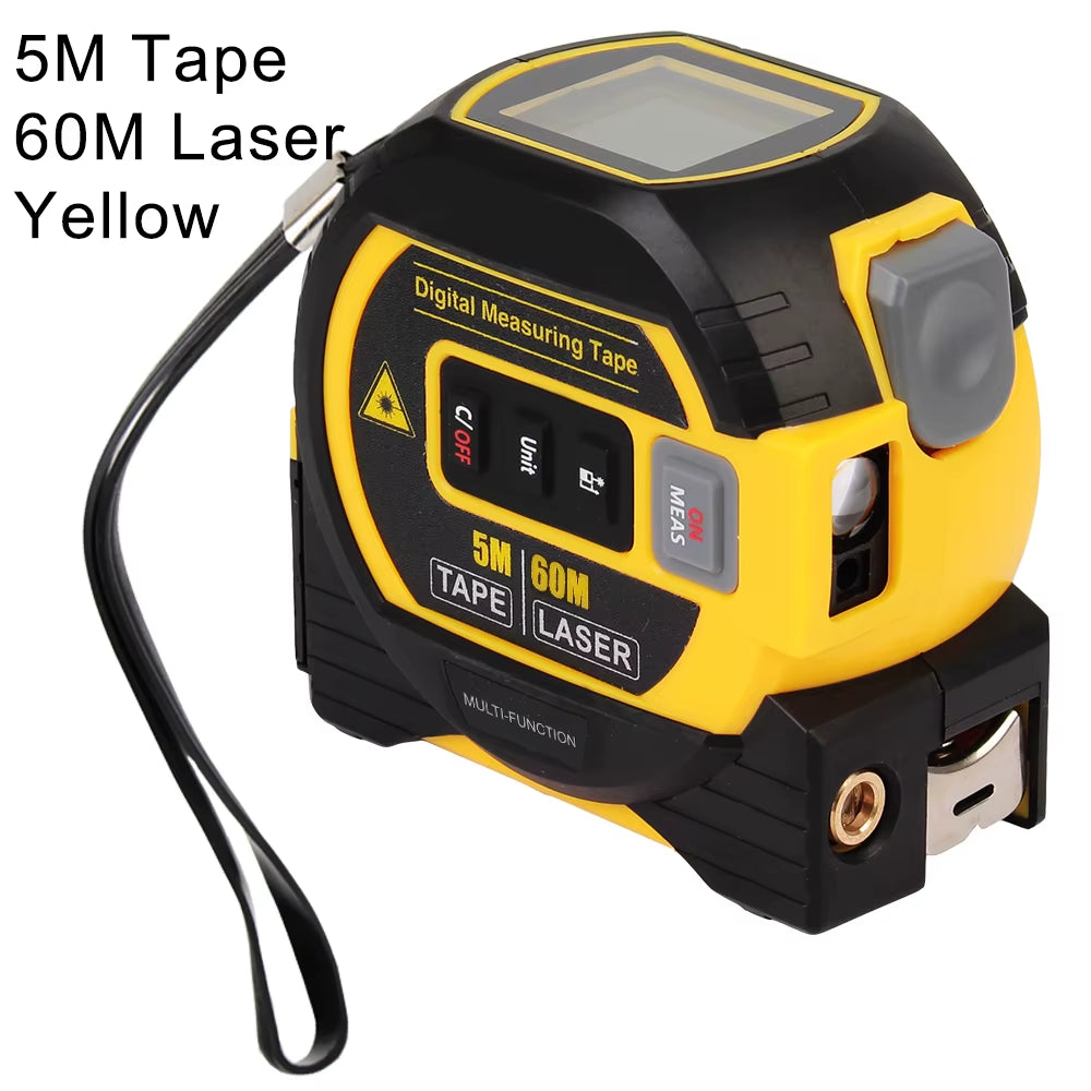 Versatile 3-in-1 Laser Distance Meter with Tape Measure and LCD Display - Perfect for Construction and Home Projects