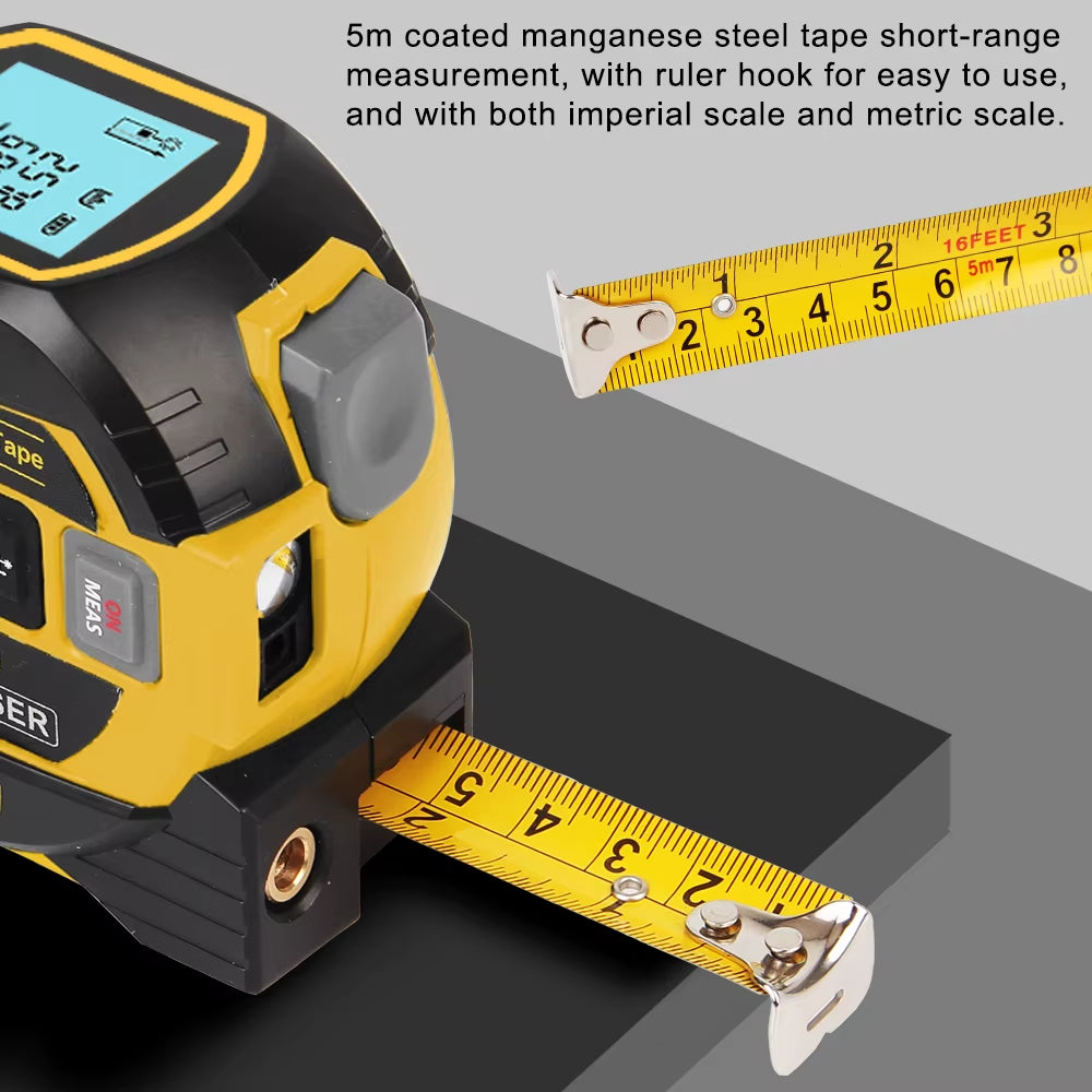 Versatile 3-in-1 Laser Distance Meter with Tape Measure and LCD Display - Perfect for Construction and Home Projects