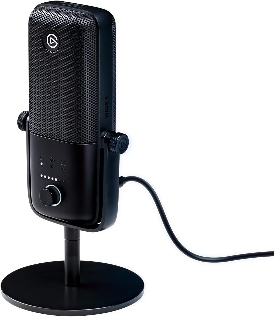 Wave:3 Premium USB Condenser Microphone - Studio Quality for Streaming, Podcasting, Gaming, and Home Office with Advanced Sound Control and Anti-Distortion Technology