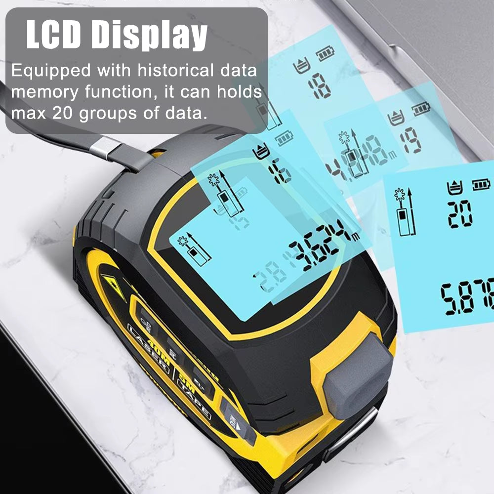 Versatile 3-in-1 Laser Distance Meter with Tape Measure and LCD Display - Perfect for Construction and Home Projects