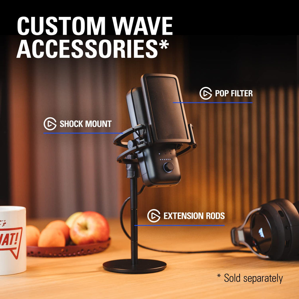 Wave:3 Premium USB Condenser Microphone - Studio Quality for Streaming, Podcasting, Gaming, and Home Office with Advanced Sound Control and Anti-Distortion Technology