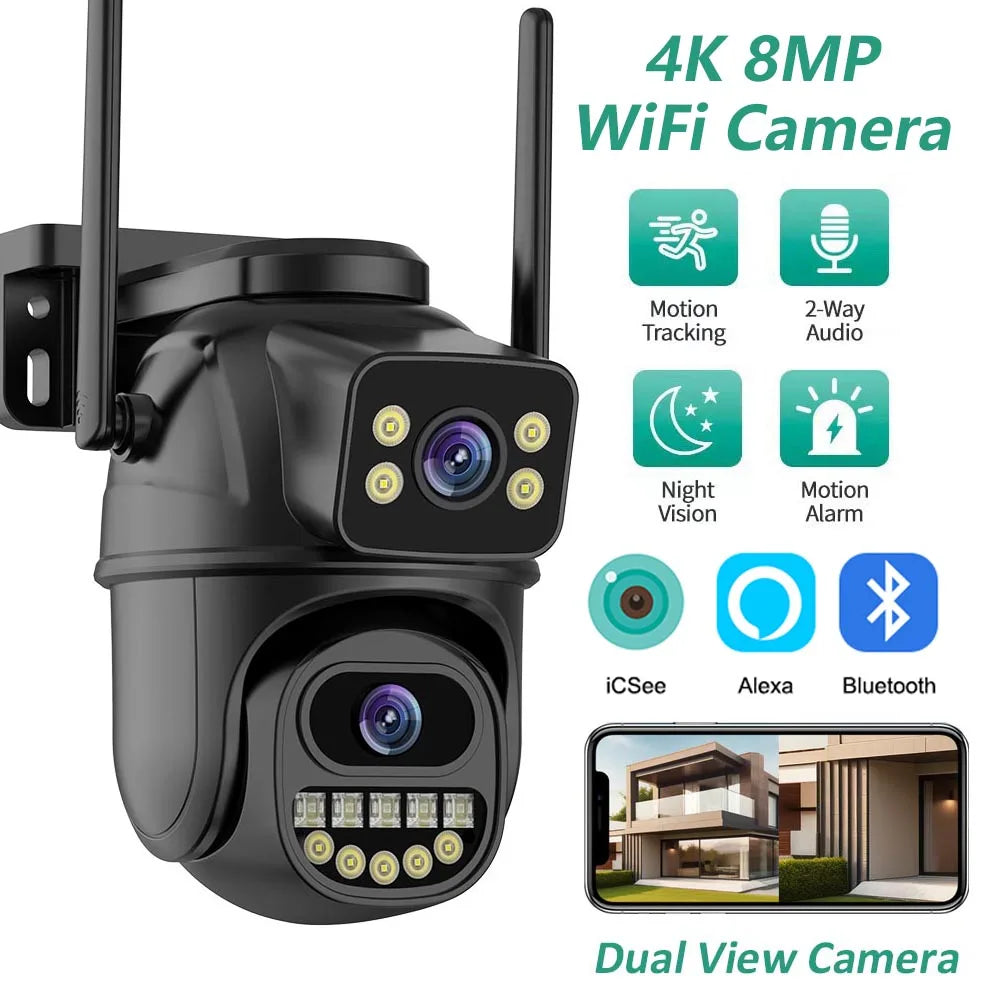 Advanced 4K 8MP Dual Lens PTZ WiFi Security Camera with AI Auto Tracking and Two-Way Audio for Outdoor Surveillance