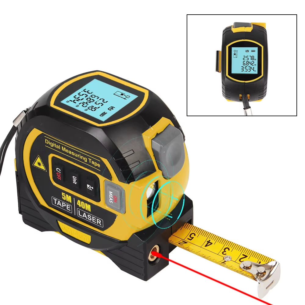 Versatile 3-in-1 Laser Distance Meter with Tape Measure and LCD Display - Perfect for Construction and Home Projects