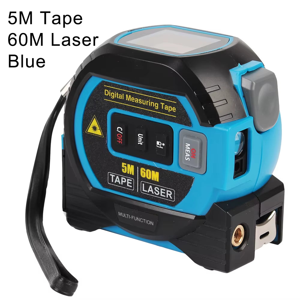 Versatile 3-in-1 Laser Distance Meter with Tape Measure and LCD Display - Perfect for Construction and Home Projects